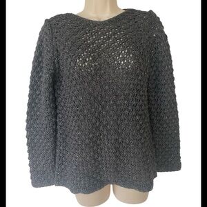 Anthropologie Elsmanda Italian Wool Blend Open Knit Sparkle Sweater Gray S